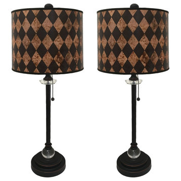 28" Crystal Lamp With Black Diamond Papyrus Shade, Oil Rubbed Bronze, Set of 2