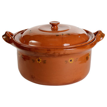 Ancient Cookware, Mexican Clay Lidded Cazuela Pot, 14.5x17.25x8.25