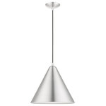 Livex Lighting - Dulce 1 Light Brushed Aluminum With Polished Chrome Accents Pendant - Featuring a clean and crisp modern look, the Dulce single light pendant makes a contemporary statement with the smooth cone shape of its brushed aluminum exterior.  A gleaming shiny white finish on the interior of the metal shade brings a refined touch of style. It will look perfect above a kitchen counter.