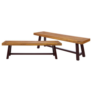 Bowman Outdoor Wood Benches, Set of 2