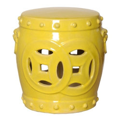 Yellow Double Fortune Low Ceramic Garden Stool - Accent And Garden Stools
