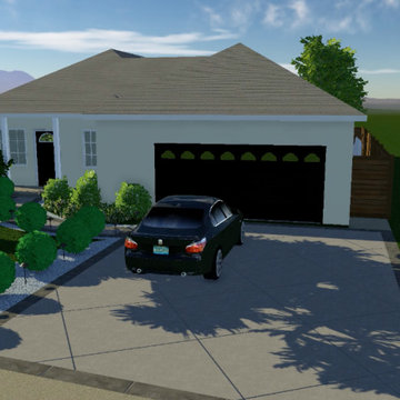 Modern Gothic Front Yard Landscape and Driveway