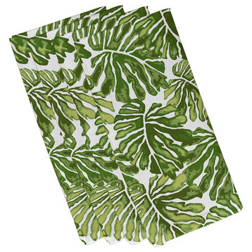 22"x22" Palm Leaves, Floral Print Napkin, Green, Set of 4