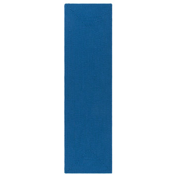 Safavieh Braided Brd315M Solid Color Rug, Blue, 2'3"x12'0" Runner