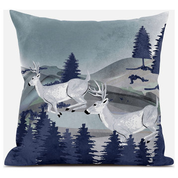 26x26 Gray Blue Deer Blown Seam Broadcloth Animal Print Throw Pillow