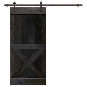 TMS Mini X Barn Door With Black Sliding Hardware Kit, Charcoal Black, 36"x84"