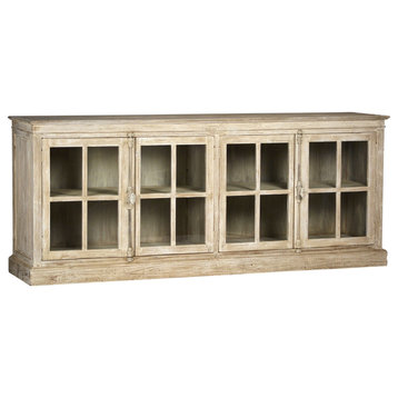 Olson 87" Reclaimed Oak and Glass Traditional 4-Door Sideboard
