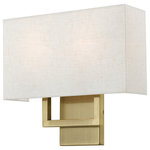 Livex Lighting - Pierson 2 Light Antique Brass ADA Wall Sconce - The contemporary design of the Pierson wall sconce is as beautiful as it is simple. An open rectangle, antique brass finish frame is paired with a light and airy horizontal rectangle oatmeal fabric hardback shade.