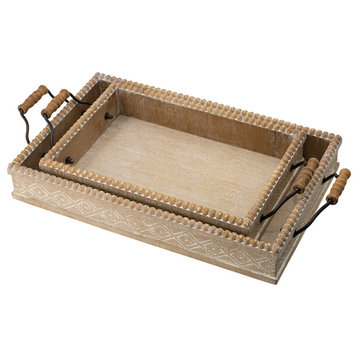 Fir Wood Decorative Centerpiece Trays Set Of 2