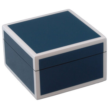 Lacquer Small Square Box, Navy Blue, White