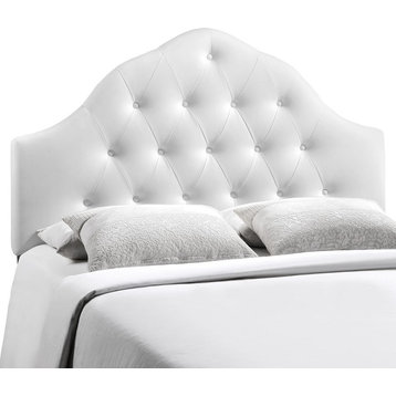 Modern Contemporary Full Size Vinyl Headboard, White Faux Leather