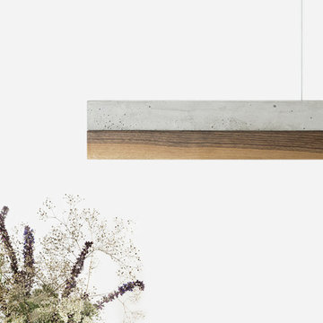GANTlights [C1] Concrete & Walnut (Dimmable LED) Pendant Light Rectangular