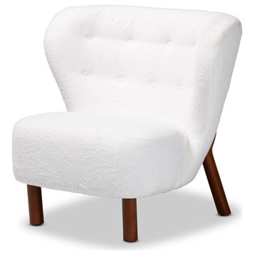 Cabrera White Boucle Upholstered and Walnut Brown Finished Wood Accent Chair