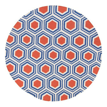 Fallon Honeycomb Pattern Round Rug in Beige / Cobalt / Rust by Surya -$790.59