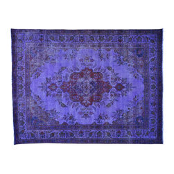 PURPLE OVERDYED PERSIAN TABRIZ HAND KNOTTED ORIENTAL RUG - Area Rugs