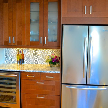 Grimslov (IKEA) shaker cabinets in white and medium brown