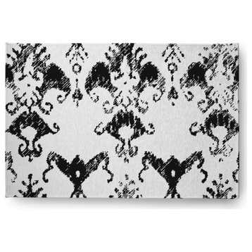 Victorian I-Kat Pattern Soft Chenille Area Rug, Black-White, 2'x3'
