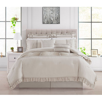 Chic Home Yvette Comforter Set - Bed Skirt Decorative Pillows Shams - Beige