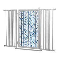 Fusion Gates - Fusion Gate with Chevron Trail in Blue Design, Satin Nickel, 36"-52" - Baby Gates And Child Safety