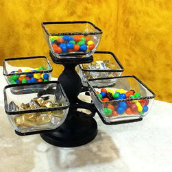 Wrought Iron Siena Square 5 Bowl Server - Serving Dishes And Platters