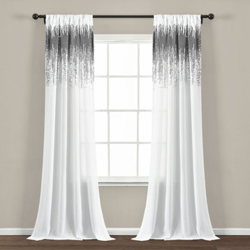 Shimmer Sequins Window Panel Set, White/Black, 84"x42"