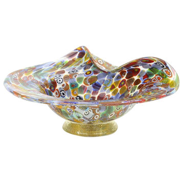 GlassOfVenice Murano Glass Millefiori Gold Centerpiece Bowl