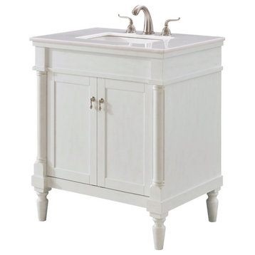 Elegant Decor Lexington 30" Wood Single Bathroom Vanity in Antique White