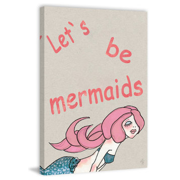 "Let's Be Pink Mermaids" Painting Print on Wrapped Canvas, 40"x60"