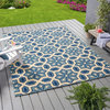 Noble House Tegan 130x94" Indoor/Outdoor Fabric Geometric Area Rug in Ivory/Blue
