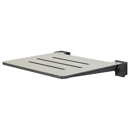 SlimLine Folding Wall Mount Shower Bench Seat, Weathered Ash Seat, Matte Black