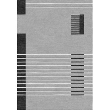 Beige/Grey/White Modern Hand-Knotted Indian Square Area Rug, Grey, 9'10"x13'1"