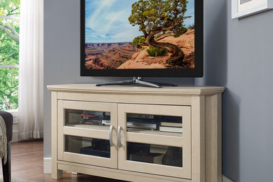 Transitional Modern Farmhouse Wood Corner Media TV Stand Storage Console - Maple