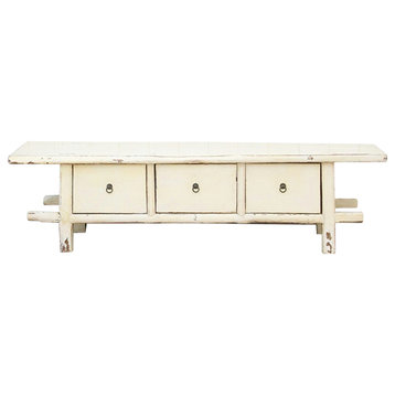 Lacquered White Three Drawer Low Console