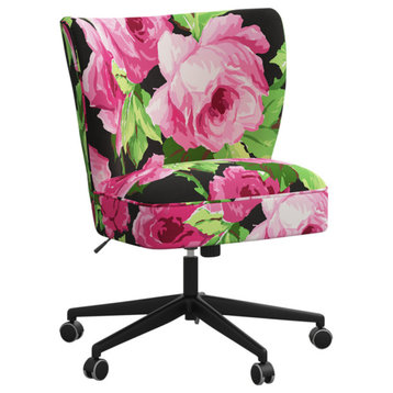 Red from Scalamandre Newton Office Chair, Cabbage Rose Pink/Black