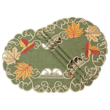 Delicate Leaves Embroidered Cutwork Fall Placemats, 13"x19", Set of 4