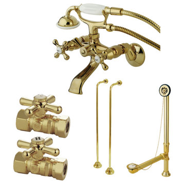 Kingston Brass Wall Mount Clawfoot Faucet Package, Polished Brass