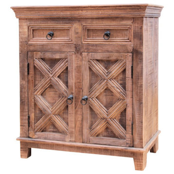 Farmouse Rustic Wood 2 Drawer 2 Door Accent Cabinet Rustic X Collection