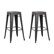 Backless Distressed Metal Barstool, Set of 2, Black, 30"