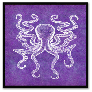 Octopus Animal Aqua Print on Canvas with Picture Frame, 15"x15"