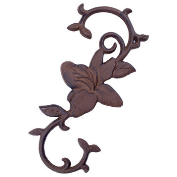 Cast Iron S Style Plant Hook, Blooming Flower, 11.5" Long