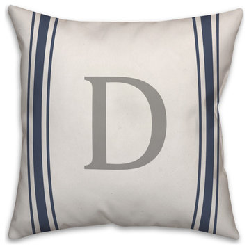 Blue Farmhouse Stripe Monogram - D 18x18 Spun Poly Pillow