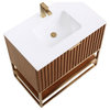 Terra 36" Bathroom Vanity, Walnut-Satin Brass With White Granite, 36"