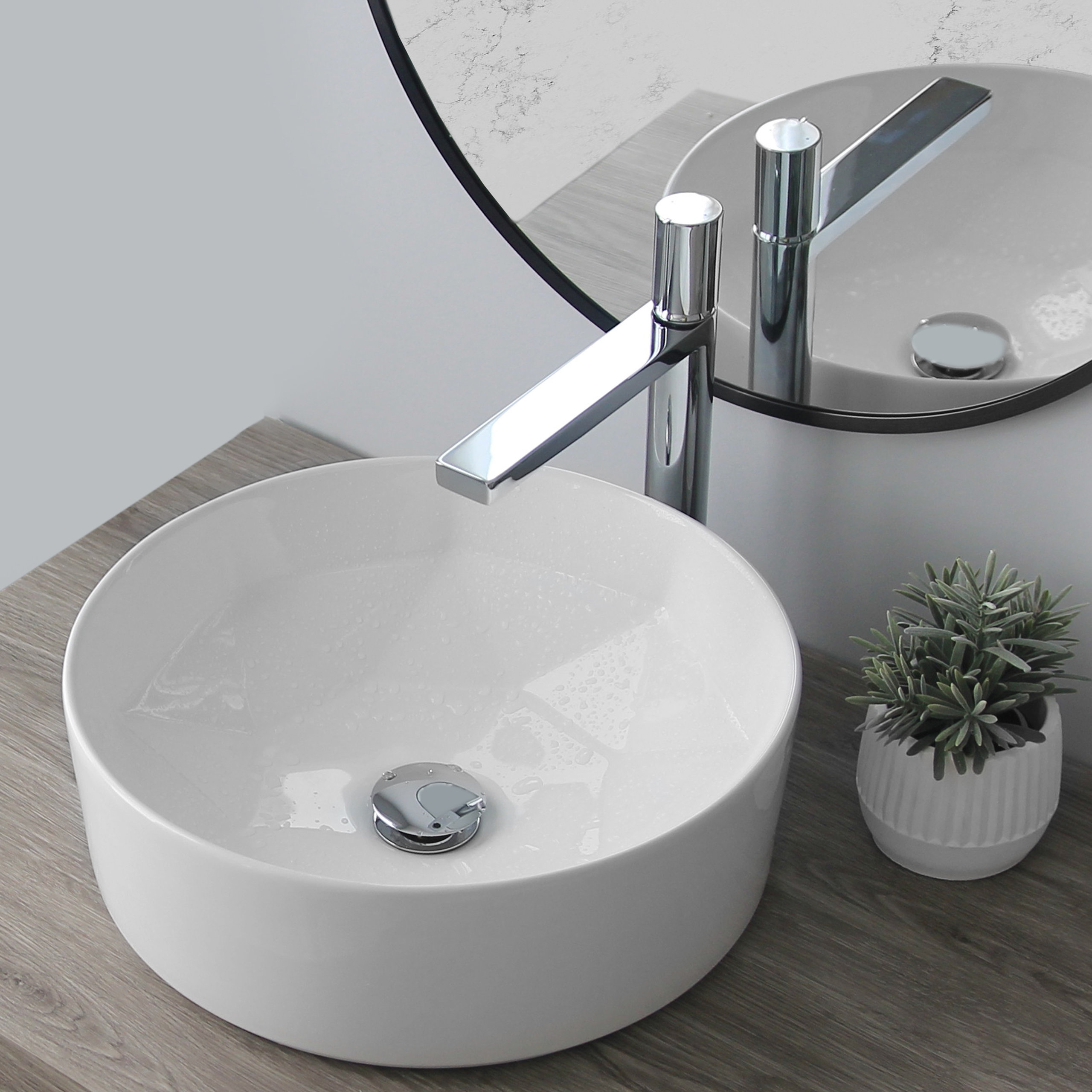 STYLISH Porcelain Round 15-3/4-inches Vessel Ceramic Bathroom Sink White