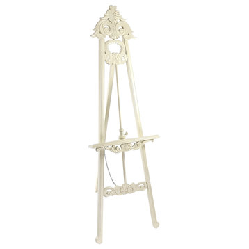 Wooden Hand Carved Tripod Easel With Back Leg Support, White