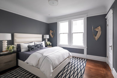 Example of a transitional bedroom design in San Francisco