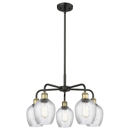 Salina-5 Lt 23"Stem Chandelier-Black Antique Brass -Clear Spiral Fluted Shade