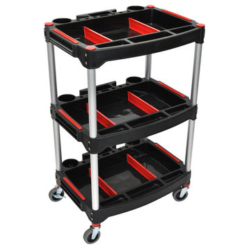 Luxor 3-Shelf Mechanics Tool Storage Cart, Red/Black