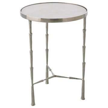 Spike Accent Table, Antique Nickel With White Marble