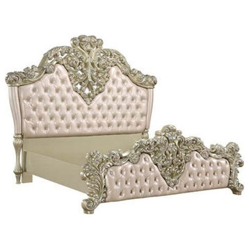 Eastern King Bed, Pu, Light Gold & Champagne Silver Finish, Vatican, 1Set/3Ctn