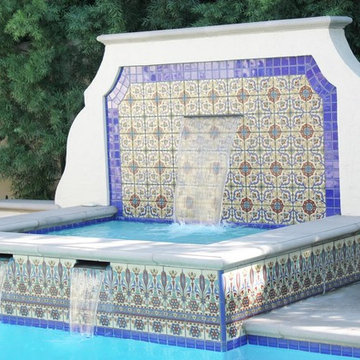Tile Wall Water Feature and Pool